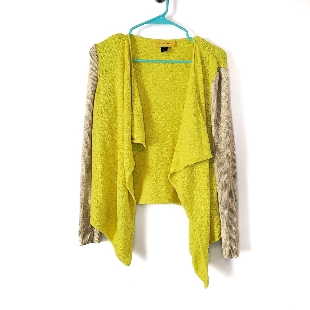 St. John Draped Cardigan Small Neon Yellow Beige